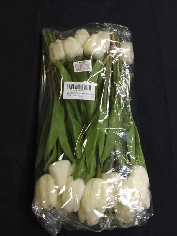 Photo 2 of 30pcs White 14" Artificial Latex Tulips Flowers for Wedding Party Home Decoration (White-30pcs)
