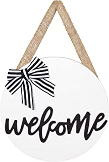 Photo 1 of Dahey Farmhouse Welcome Sign Door Wreaths Front Door Sign Rustic Decor Round Wood Door Hanger Hanging Sign Porch Decorations for Home Wedding Gift,White Size:12"L×12"W
