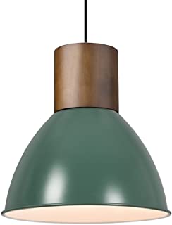 Photo 1 of ELYONA Vintage Green Pendant Lights, Wood Hanging Light Fixture 11.6" Metal Shade, Adjustable Height, Industrial Retro Pendant Light Fixture for Kitchen Island, Dining Room, Bar, Living Room
