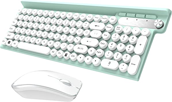 Photo 1 of Qudodo Wireless Keyboard and Mouse Combo, 2.4G USB Full Size Wireless Typewriter Keyboard, WaterproofCute Round Retro Aesthetic Keyboard for Computer,PC,Desktops,Laptop, Mac(Blue+Mouse)
