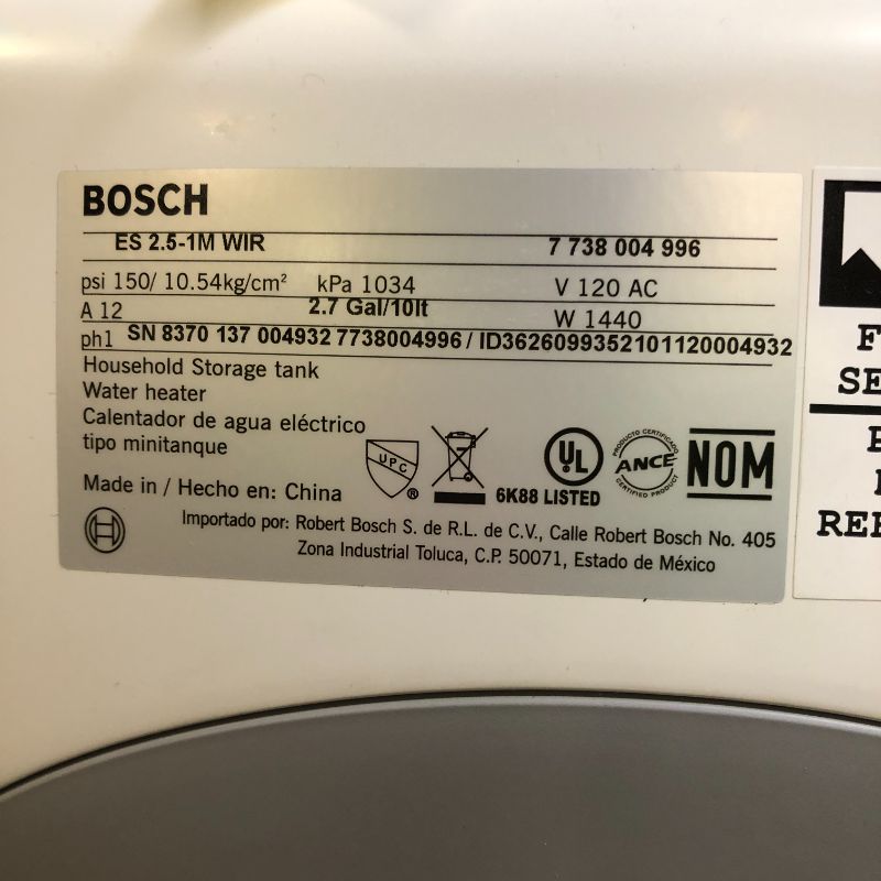 Photo 7 of Bosch Electric Mini-Tank Water Heater Tronic 3000 T 2.5-Gallon (ES2.5) - Eliminate Time for Hot Water - Shelf, Wall or Floor Mounted
