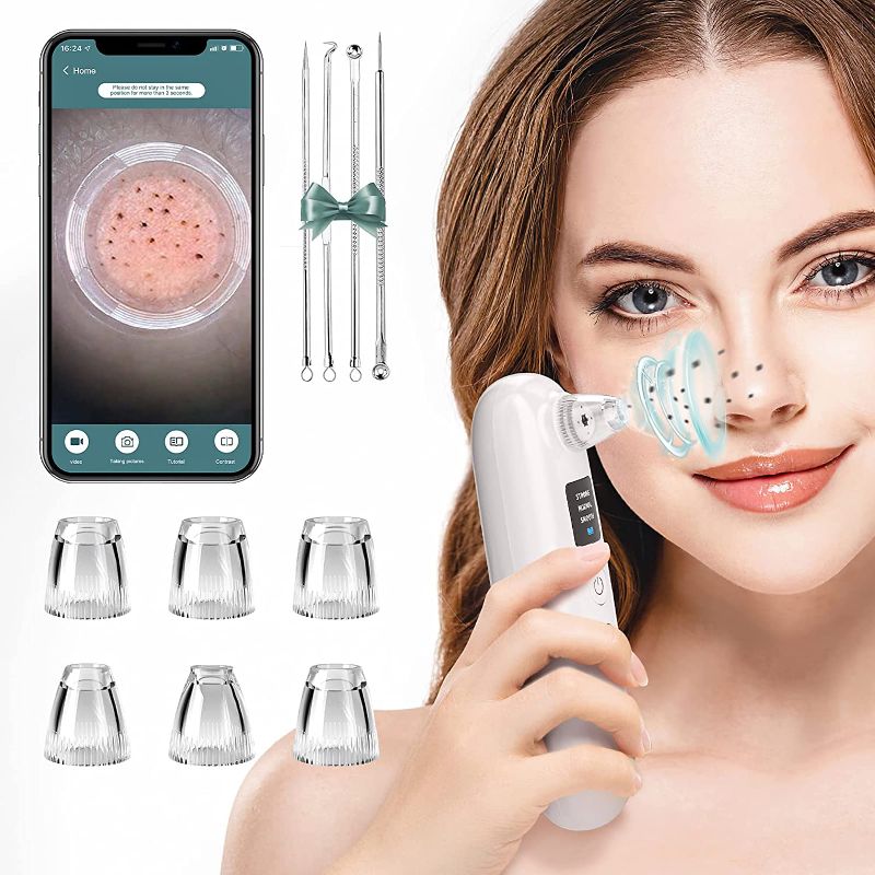 Photo 1 of Blackhead Remover Pore Vacuum with Camera, 20X HD Microscope Visible Facial Pore Cleaner Acne Comedone Whitehead Extractor Kit with 3 Modes and 6 Probes, USB Rechargeable - sealed 
