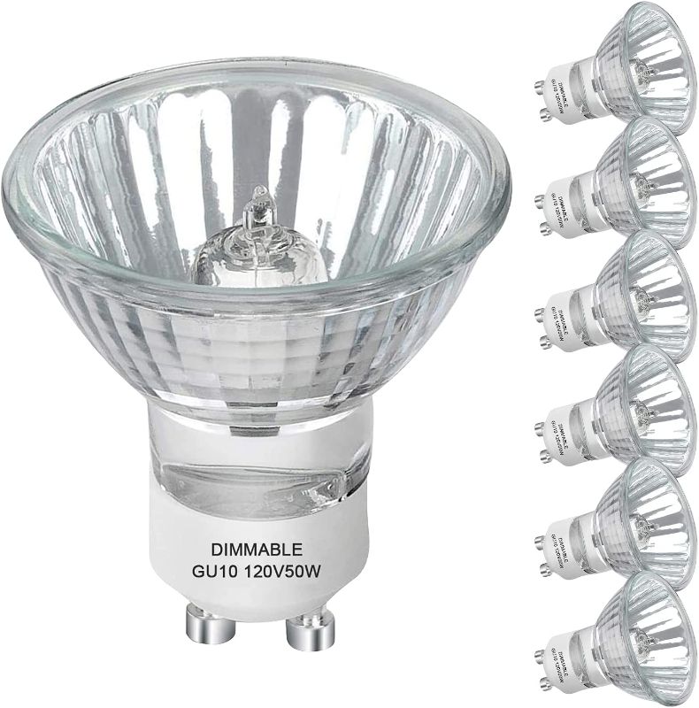 Photo 1 of DGE 50W GU10 Halogen Light Bulbs, Dimmable 500 Lumen Warm White Bright and Long Lasting Light Bulb, 6 Packs
