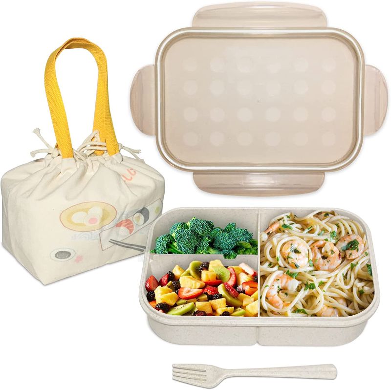 Photo 1 of Bento Box Kids Lunch Box Set, ASYH Mom’s Choice 3 Compartment Lunch Boxes with Fork and Japanese Insulated Lunch Bag, Leakproof - BPA Free Food Containers for School Office (Khaki Set)
