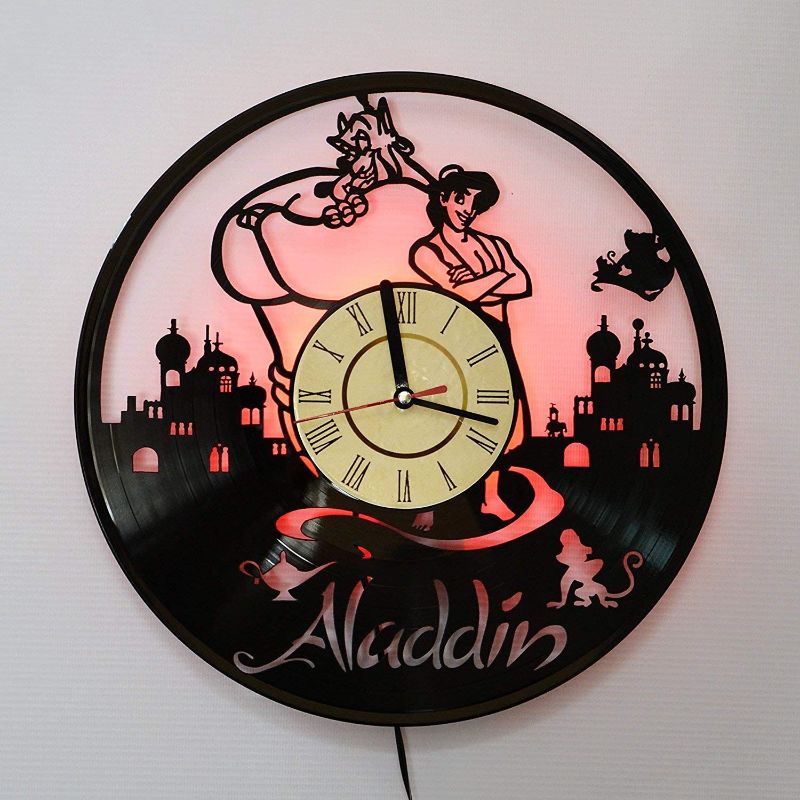 Photo 1 of AMARAroom Aladdin - LED Wall Lights, Night Light, Wall Lamp, Handmade LED Vinyl Wall Clock Remote Control LED Vintage Backlight Art Cool Living Room Interior Decor (red)
