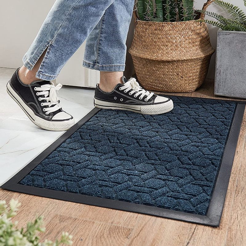 Photo 1 of COSY HOMEER Door Mat Front Indoor Outdoor Doormat,Small Heavy Duty Rubber Outside Floor Rug for Entryway Patio Waterproof Entrance Rug,23 x 35",Navy Blue
