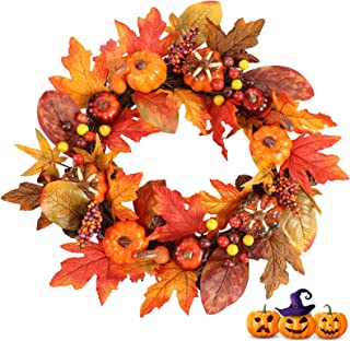 Photo 1 of Door Wreath for Front Door 22 Inch, Home Decoration Artificial Spring Wreaths for Front Door Outside Wall Window Indoor Outdoor Wreath Decor- Pumpkin Berry Autumns Spring Decorations for Home
