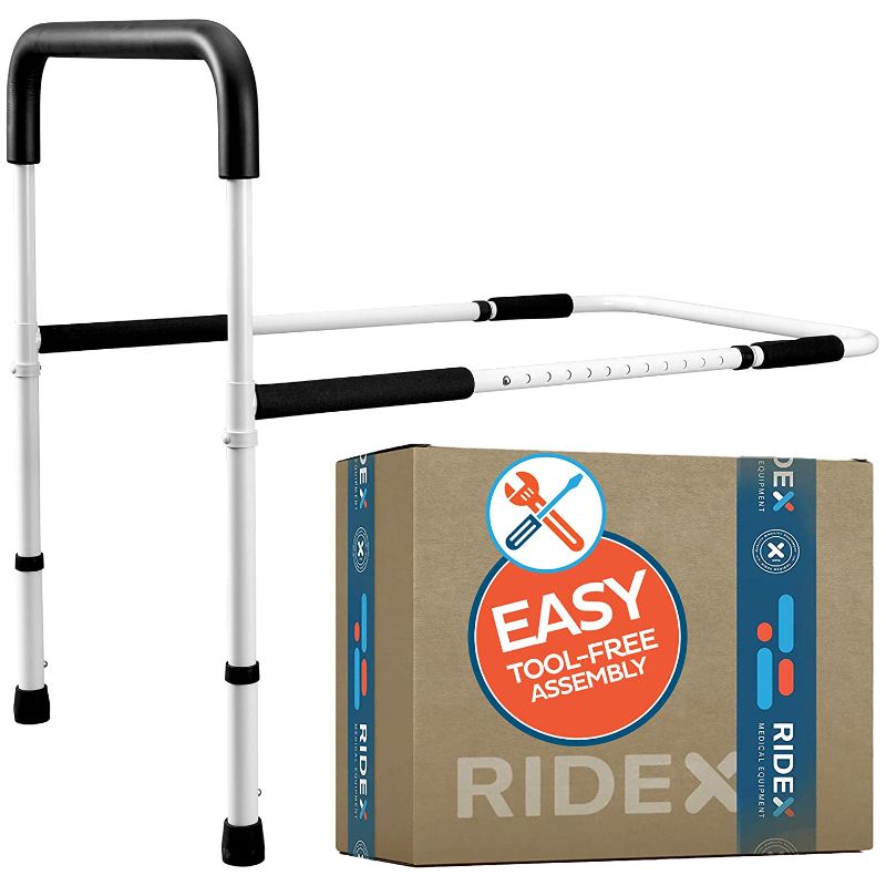 Photo 1 of Bed Assist Hand Rails with Legs for Elderly - Adjustable Foam Padded Safety Support Handles for Bedside Assistance, Handicap, Adults, Seniors - Sturdy Medical Safety Equipment for Hospital, Bedroom
