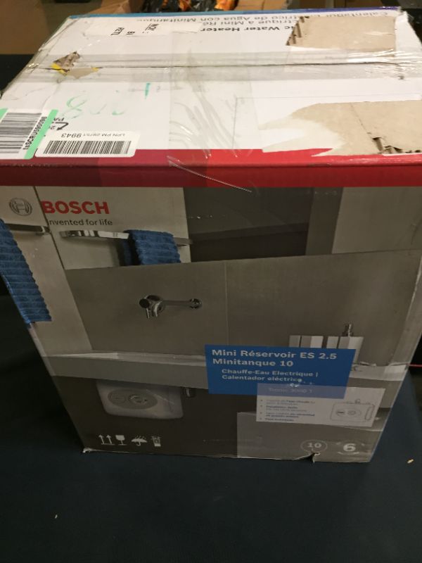 Photo 3 of Bosch Electric Mini-Tank Water Heater Tronic 3000 T 2.5-Gallon (ES2.5) - Eliminate Time for Hot Water - Shelf, Wall or Floor Mounted
(MINOR SCRATHES ON ITEM, STICKY RESIDUE ON BACK OF ITEM)