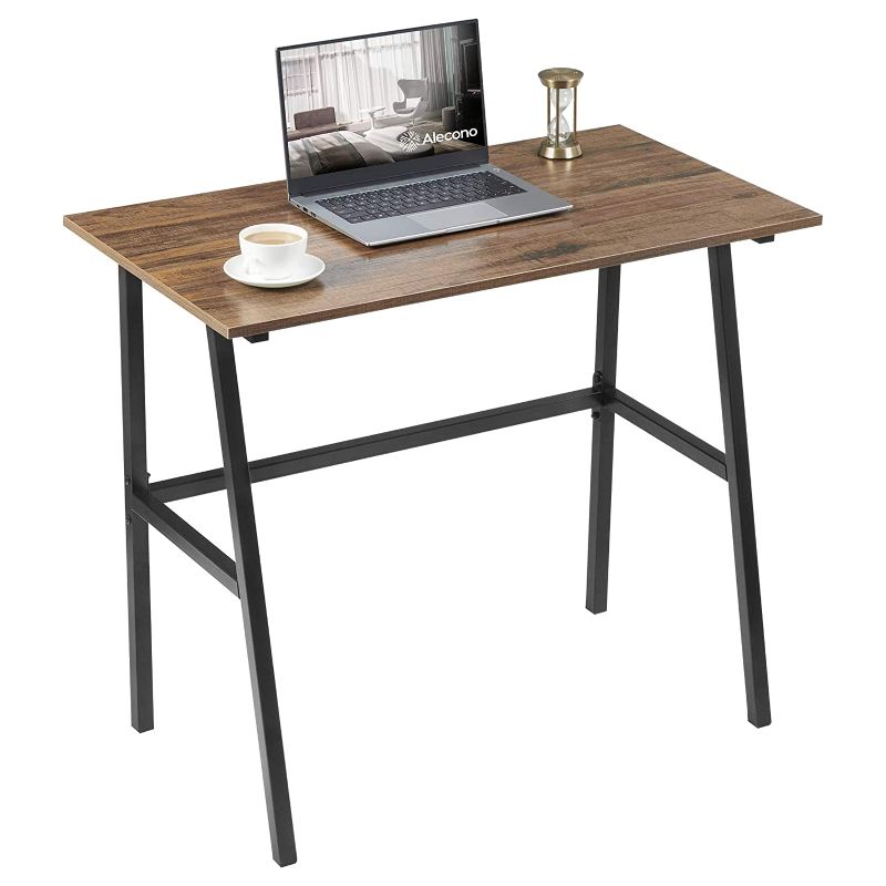 Photo 1 of Small Computer Desk 35'' Study Writing Desk for Small Spaces Modern Simple Metal Frame Walnut
