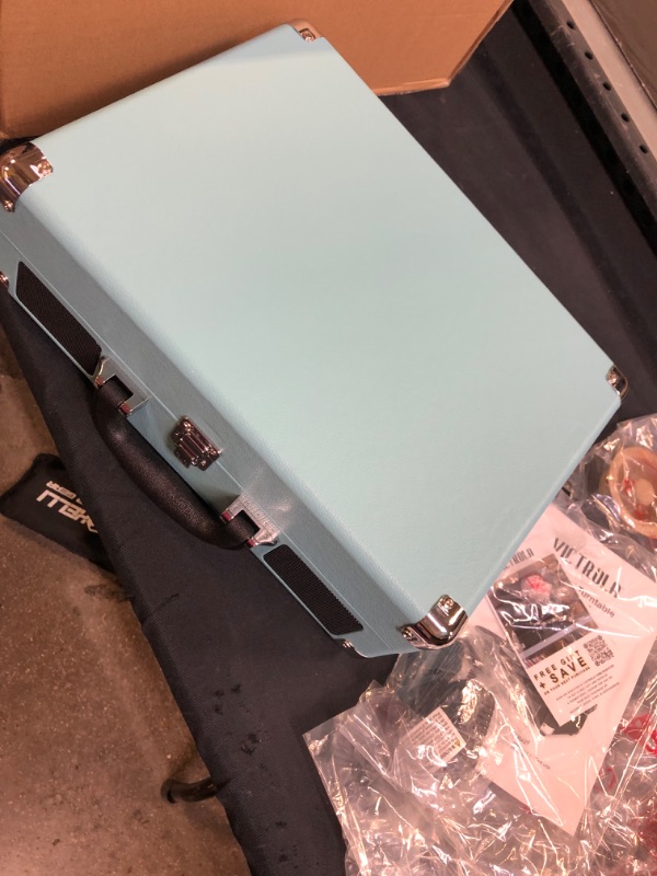 Photo 1 of Victrola Vintage 3-Speed Bluetooth Portable Suitcase Record Player with Built-in Speakers | Upgraded Turntable Audio Sound| Includes Extra Stylus | Turquoise, Model Number: VSC-550BT

