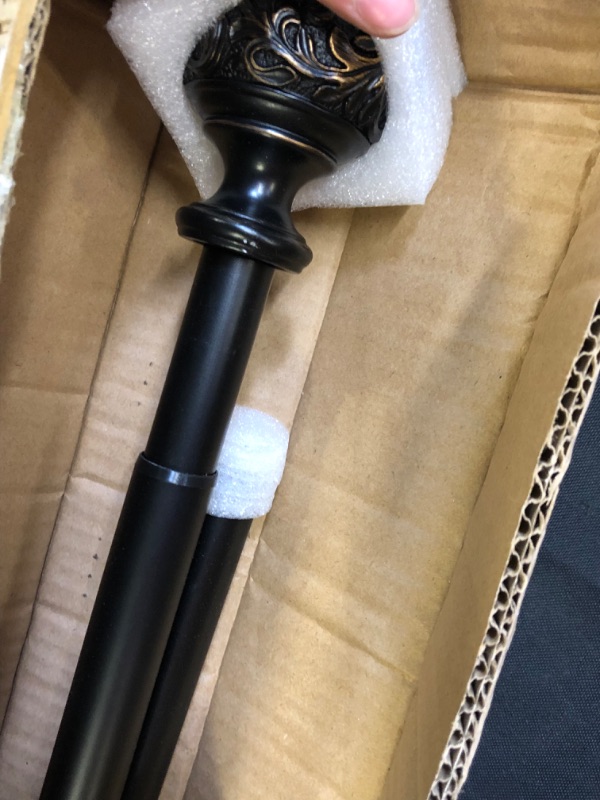 Photo 4 of Decorative Window Curtain Rod 1-Inch Diameter with Modern Design Floral Carved Ball Finials, Drapery Curtain Pole Extends from 72 to 144 Inches,Floral Antique Black
