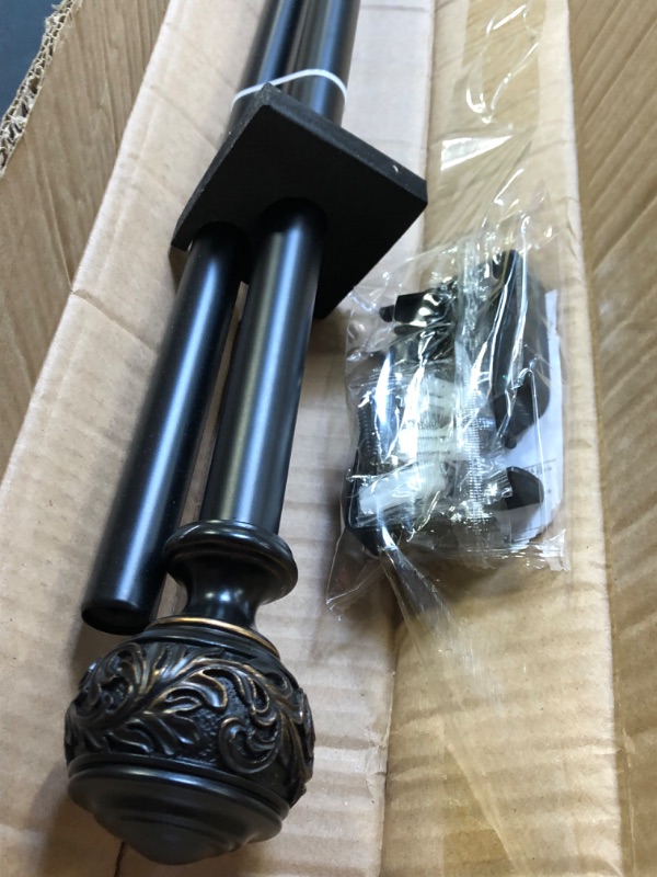 Photo 2 of Decorative Window Curtain Rod 1-Inch Diameter with Modern Design Floral Carved Ball Finials, Drapery Curtain Pole Extends from 72 to 144 Inches,Floral Antique Black
