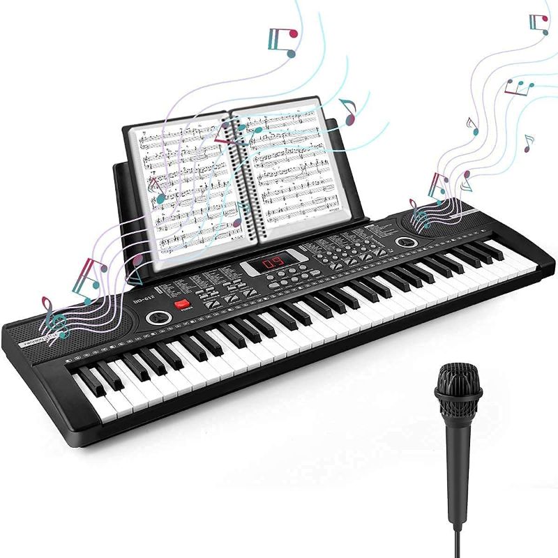 Photo 1 of Camide 61 Keys Keyboard Piano, Electronic Digital Piano with Built-In Speaker Microphone, Sheet Stand and Power Supply, Portable Keyboard Gift Teaching for Beginners
