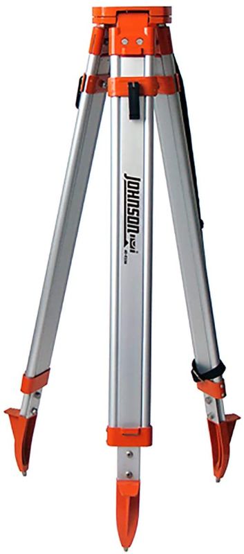 Photo 2 of Johnson Level and Tool 40-6502 Manual-Leveling Rotary Laser Level with Johnson Level & Tool 40-6335 Contractor Aluminum Tripod with 5/8" - 11 Thread, 4'-5' Working Height, Silver/Orange, 1 Tripod - missing batteries / scratches from previous usage 
