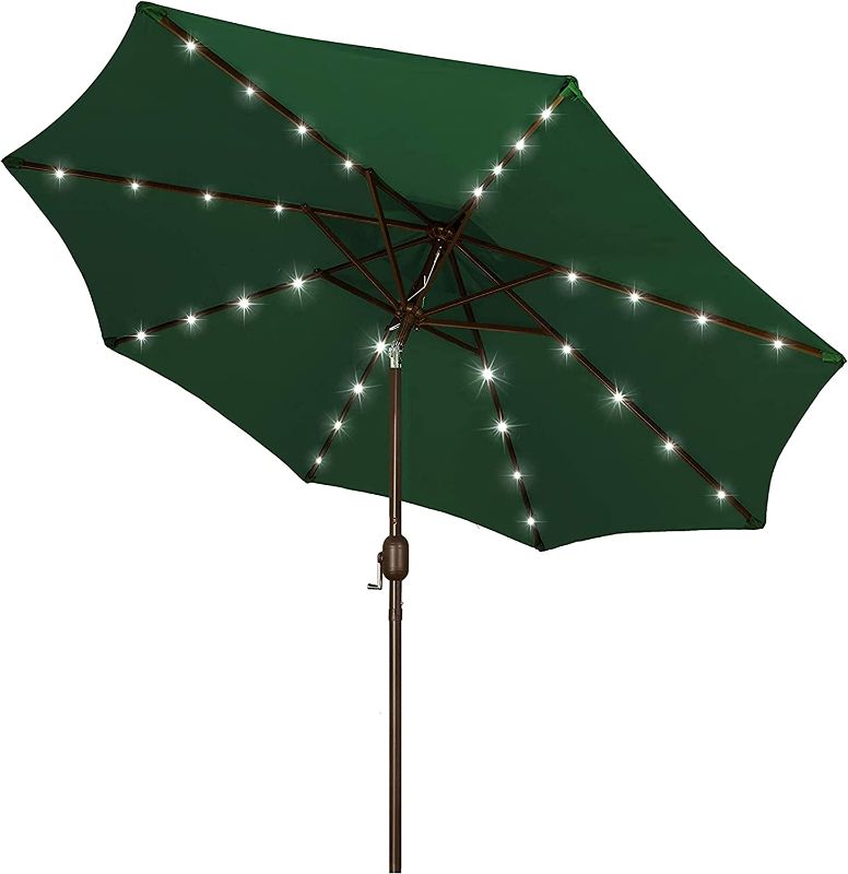 Photo 1 of Blissun 9 ft Solar Umbrella, 32 LED Lighted Patio Umbrella, Table Market Umbrella, Outdoor Umbrella for Garden, Deck, Backyard, Pool and Beach (Dark Green)
