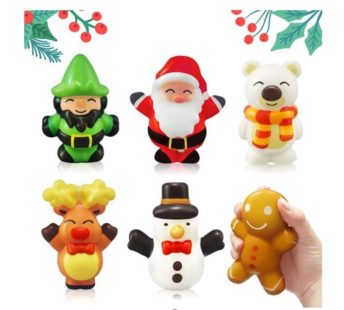 Photo 1 of heytech 6 Packs Squishies Toys for Christmas Slow Rising, Christmas Pack: Santa, Reindeer, Snowman, Polar Bear, Gingerbread Man, St. Patrick, Party Favor for Kid
