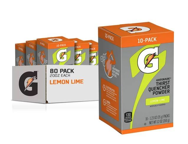 Photo 1 of Gatorade Thirst Quencher Powder, Lemon Lime, 1.23oz Packets, Makes 20 ounces (80 Pack)Flavor Name: Lemon Lime
exp - feb - 17 - 23 