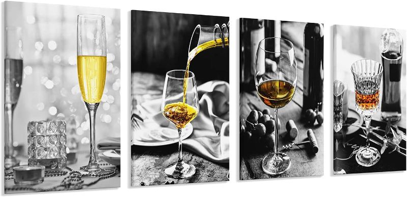 Photo 1 of Dining Room Picture Decor Framed Wall Art for Kitchen Wine Glasses Artwork Canvas Living Room Wall Decor Bar Wall Decorations 4 Piece Set (A, 8X12InchX4PCS,Small Size)
