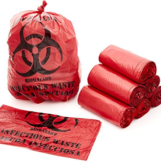 Photo 1 of No Leak, Hospital Grade Biohazard Waste Bags 150 pcs  24" Red Trash Liner With Hazard Symbol For Infectious Waste Disposal. Best Small Lab Can Liners for Labeling Hazardous Trash Safely
