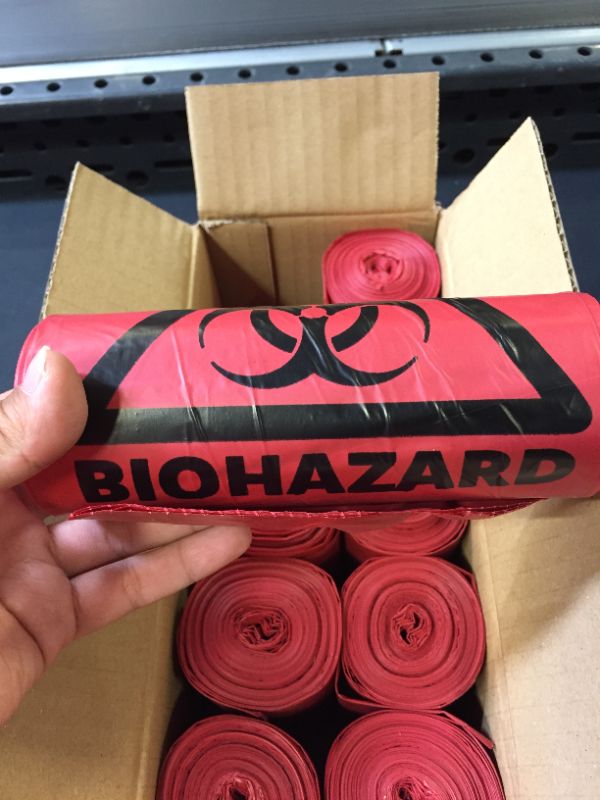 Photo 4 of No Leak, Hospital Grade Biohazard Waste Bags 150 pcs  24" Red Trash Liner With Hazard Symbol For Infectious Waste Disposal. Best Small Lab Can Liners for Labeling Hazardous Trash Safely
