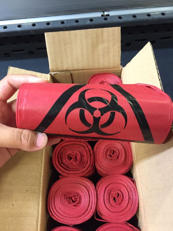 Photo 3 of No Leak, Hospital Grade Biohazard Waste Bags 150 pcs  24" Red Trash Liner With Hazard Symbol For Infectious Waste Disposal. Best Small Lab Can Liners for Labeling Hazardous Trash Safely
