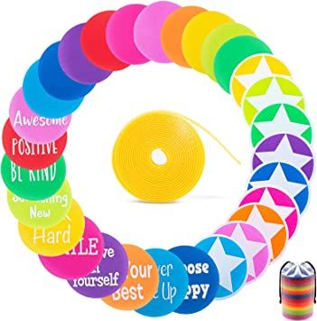 Photo 1 of 100 Pcs Carpet Markers Floor Dots Carpet Dots Carpet Spots with Positive Sayings - Spot Markers for Classroom Floor Durable Writable Non-Slippery for Social Distancing Games and Amazing Teacher Tools
