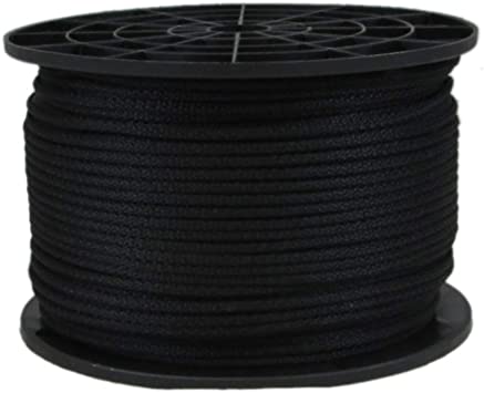 Photo 1 of 1/8 inch Black Polyester Cord - 500 Foot Spool | Solid Braid - Industrial Grade - High UV and Abrasion Resistance - Low Stretch
