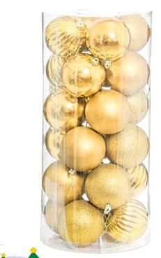 Photo 1 of Christmas Balls Ornaments, Xmas Tree Decorations, Shatterproof Christmas Tree Balls, Xmas Tree Hanging Balls for Holiday Party, 24ct assorted Baubles Colored Christmas Balls (Gold, 3.15" (8 cm), 24ct)
