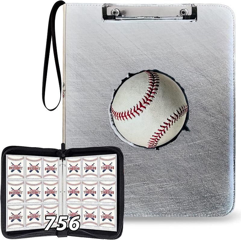 Photo 1 of Baseball Card Binder Holder with Sleeves: 9-Pocket SupAI Cards Binder for Baseball Trading Cards, Holds Up to 756 Standard Size Cards, 42 Pcs 9-Pocket Pages Card Album with Zipper Binder Case
