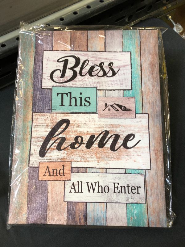 Photo 2 of Bless This Home Wall Art Hall Way Sign Decor Canvas Pictures Entryway Rustic Farmhouse Canvas Pictures Wooden Board Framed Canvas Art Quotes Prints for Living Room Bedroom Office Wall Decor 12" x 16"
