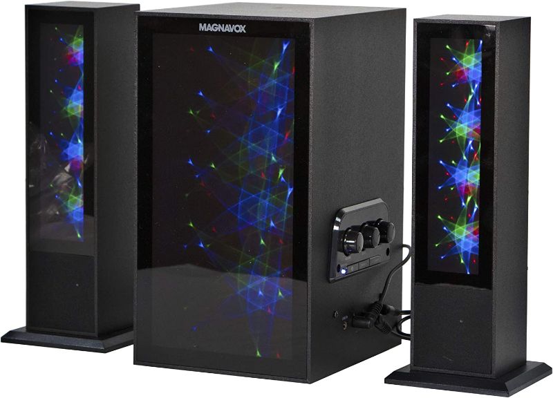 Photo 1 of Magnavox MHT990 2.1 Home Entertainment System with Bluetooth Wireless Technology and Color Changing Lights in Black | AUX Port | Subwoofer with 2 Speakers | Pulsing Lights |
