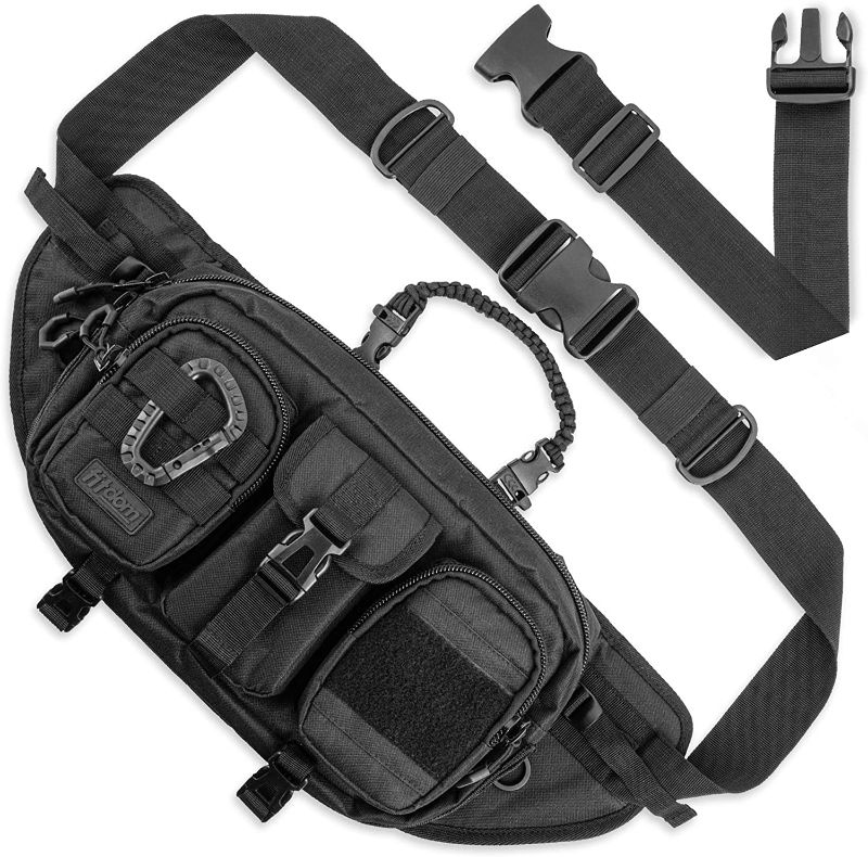 Photo 1 of Fitdom Large Tactical Sling Bag for Men. Made from Heavy Duty Techwear Fabric & Built Tough for Outdoor. Also Use As EDC Backpack, Fanny Waist Pack, Crossbody, Shoulder or Chest Bag for Travel Cycling
