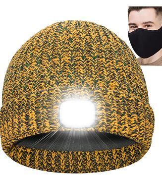 Photo 1 of Beanie Hat with Light LED & Face Cover Gifts for Men Women Teen Girls Novelty Winter Knit Hats Christmas Stocking Stuffers (YellowGreen)
