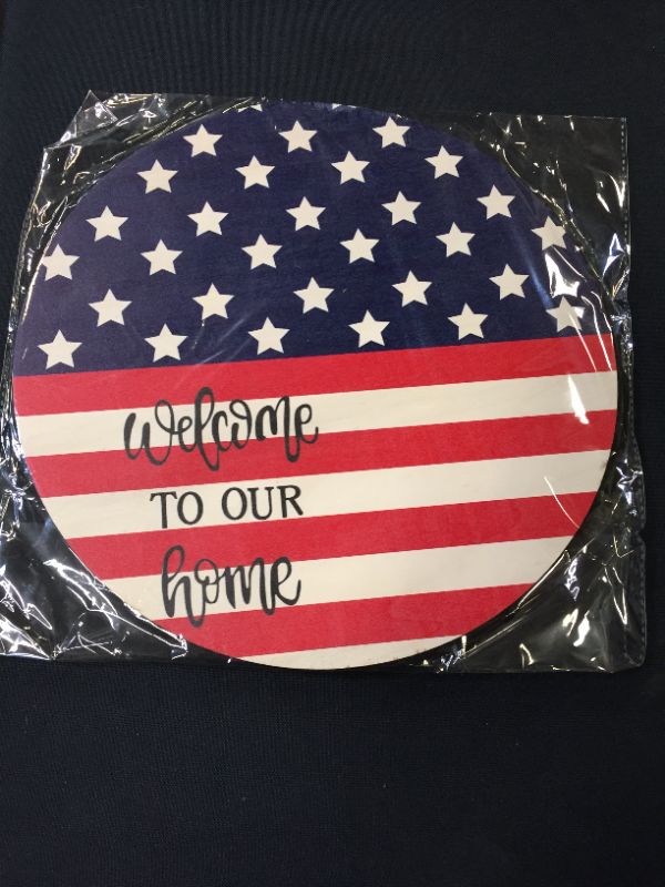 Photo 1 of Davsolly 4th of July Welcome Decoration American Flag Door Sign Patriotic Wooden Wreath with Burlap Bow for Independence Memorial Day Home Décor

