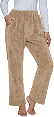 Photo 1 of ReachMe Womens Winter Plush Fluffy Pajama Pants with Pockets Warm Fleece Lounge Pants Sleepwear Bottoms---2XL---