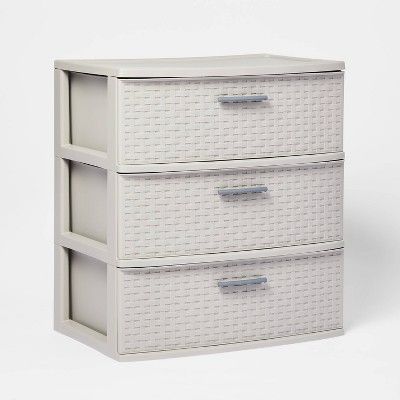 Photo 1 of 3 Drawer Wide Weave Tower Gray - Room Essentials™

