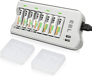 Photo 1 of EBL Battery Charger with AA AAA Batteries - 8Bay Battery Charger and 4pcs AA Rechargeable Batteries 2800mAh & 4pcs AAA Battery NiMh Battery (BOX IS DAMAGED)
