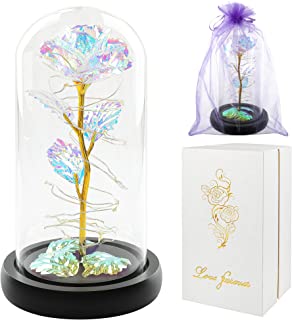 Photo 1 of Rose Gifts for Mom,Mom Birthday Gifts for Women,Mom Gifts for Mothers Day,Colorful Artificial Flower Rose Gifts For Her,Light Up Rose Flowers Gift,Rainbow Rose in Glass Dome,Mom Gift for The Mom to Be
