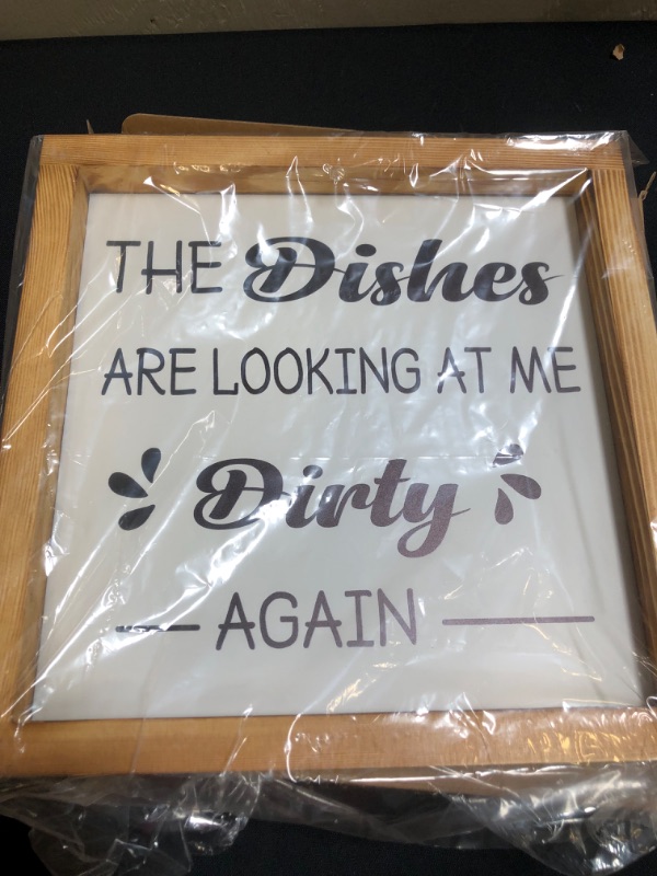 Photo 2 of (STOCK PHOTO IS A DIFFERENT FONT FROM ACTUAL ITEM) Dishes are Looking at Me Dirty Again Kitchen Sign 12x12 Inch - Rustic Kitchen Decor