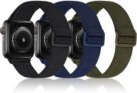 Photo 1 of 3 PACK SPORT ELASTIC NYLON COMPATIBLE WITH APPLE WATCH BANDS 45MM 44MM 42MM 41MM 40MM 38MM, ADJUSTABLE LIGHTWEIGHT & BREATHABLE STRAP FOR IWATCH SERIES 7/6/5/4/3/2/1/SE MEN WOMEN