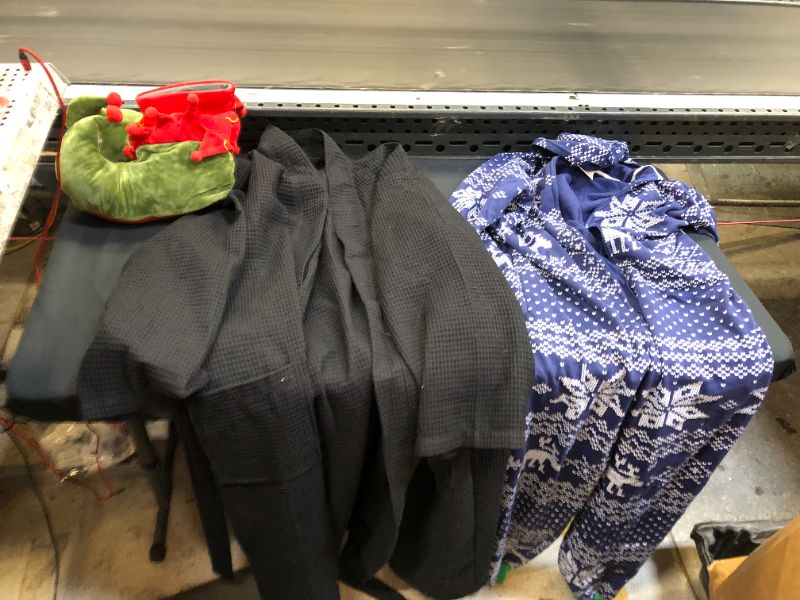 Photo 1 of bundle of bathrobe, one piece pajama and slippers size M,L,XL