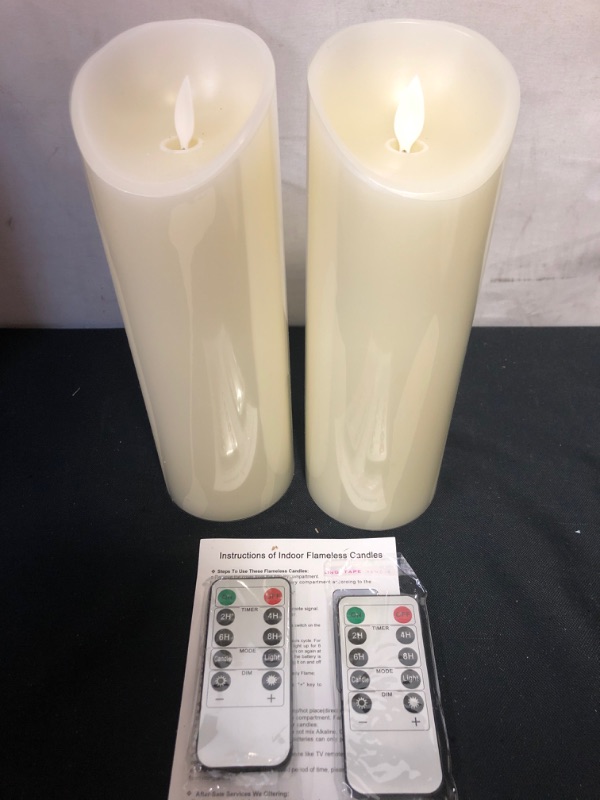 Photo 3 of 5plots 9 inch x 3 inch Wax Flameless Candles - Ivory Flickering Glow LED Candles - Battery Operated with Remote and Timer - Moving Wick Dancing Flame Set of 2
