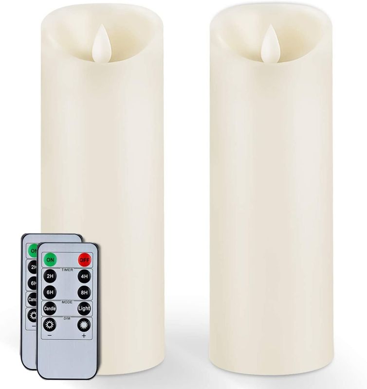 Photo 1 of 5plots 9 inch x 3 inch Wax Flameless Candles - Ivory Flickering Glow LED Candles - Battery Operated with Remote and Timer - Moving Wick Dancing Flame Set of 2
