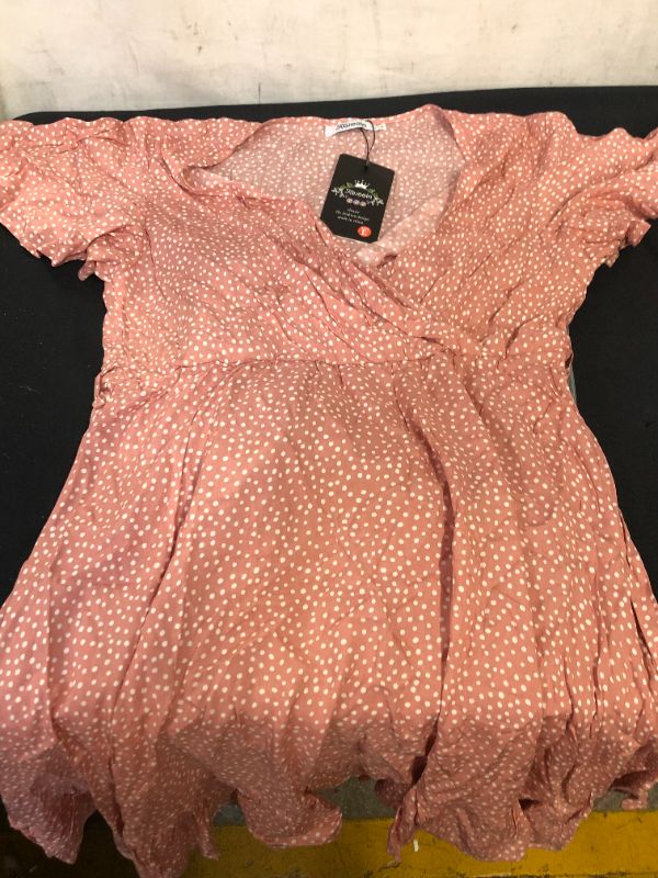 Photo 1 of KOJOOIN, PINK AND WHITE POKADOT DRESS, WOMEN SIZE L 