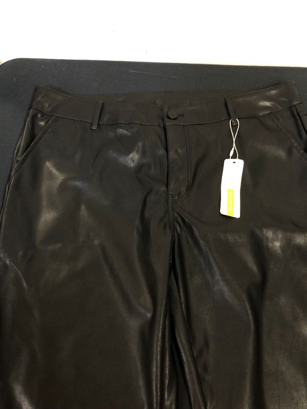 Photo 2 of Balleay Art Faux Leather Pants for Women, Straight Leg Mid Waist Butt Lift Elastic Black Pants with 5 Pockets
