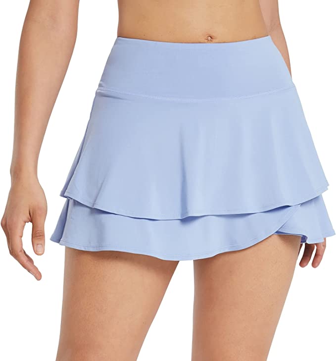 Photo 1 of BALEAF Women's Pleated Tennis Skirts Layered Ruffle Mini Skirts with Shorts for Running Workout. SIZE M 
