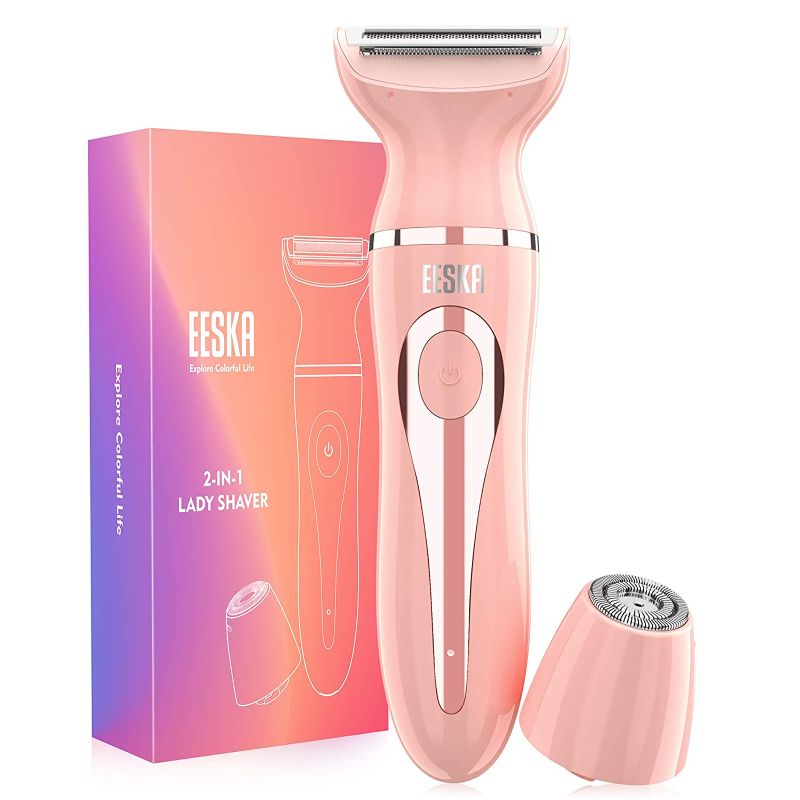 Photo 1 of Electric Razor for Women, EESKA 2-in-1 Womens Shaver for Face Legs and Underarm, Portable Bikini Trimmer Ladies Shaver, IPX7 Waterproof Wet and Dry Hair Removal, Type C USB Recharge Pink
