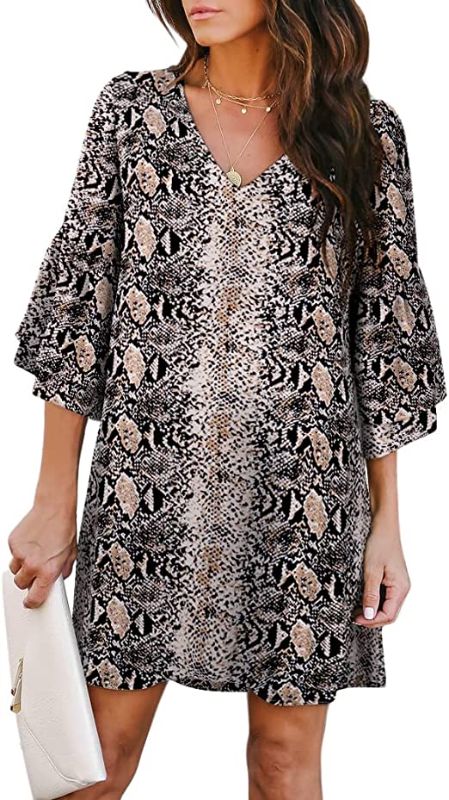 Photo 1 of BELONGSCI Women's Dress Sweet & Cute V-Neck Bell Sleeve Shift Dress Mini Dress SIZE LARGE 
