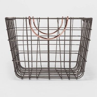 Photo 1 of 16"x11"x8" Wire Basket with Handle Gray/Copper - Threshold™  PACK OF 2
